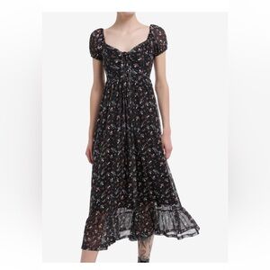 Mushroom & Flowers Lace Up Mesh Maxi Dress